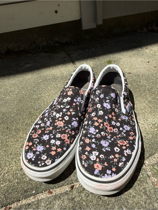 Vans Shoes - Vans Slip-On Floral Sneakers in Black with Pink & Lavender Flowers